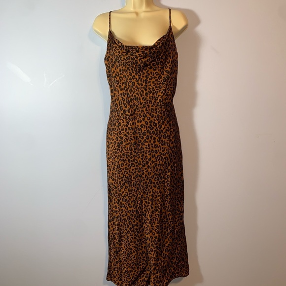 Good American cowl drape neck Leopard Print Slip Dress size 2 midi Y2K party - Picture 5 of 9